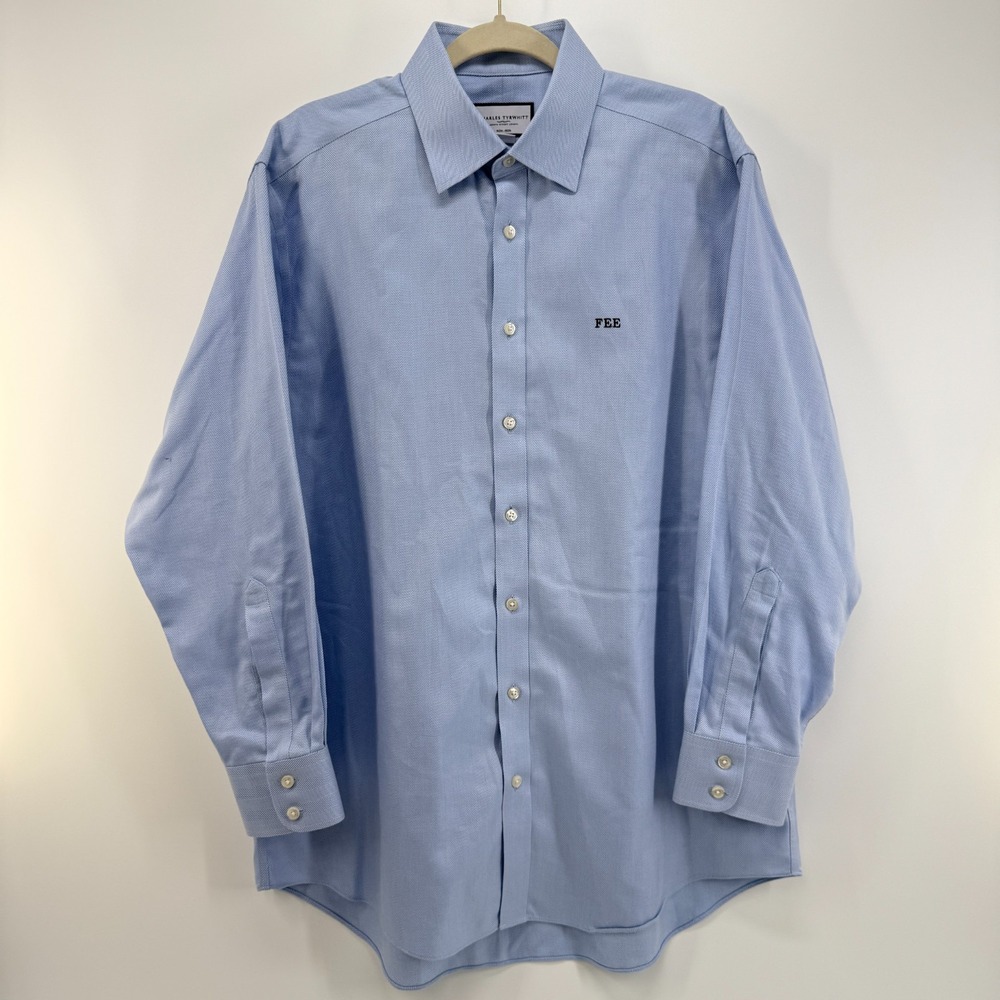 Charles Tyrwhitt Herringbone Dress Shirt Men's 16.5/33 Blue Non-Iron Classic Fit